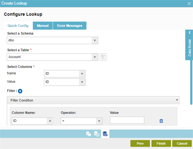 Configure Lookup screen