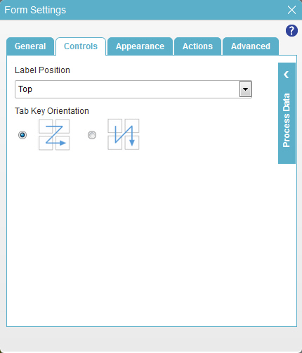 Form Settings Controls screen