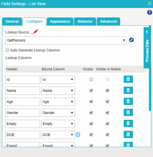 Configure tab