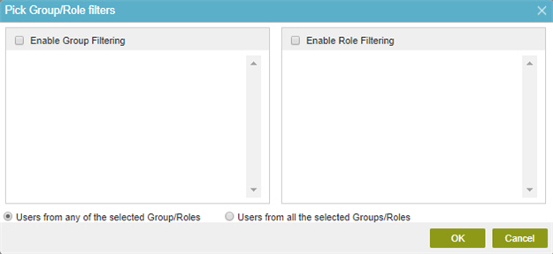 Pick Group Role Filters screen
