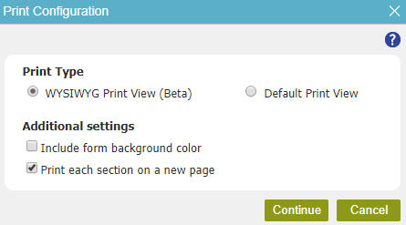 Print Configuration screen