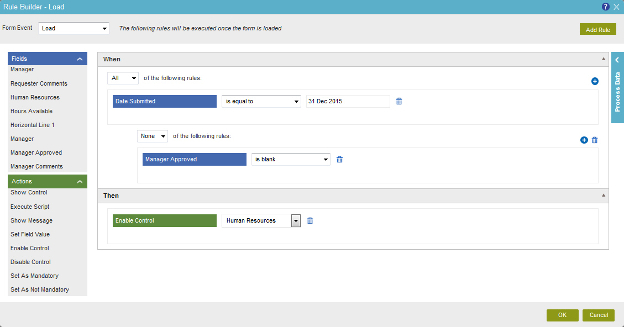 eForm Rule Builder screen