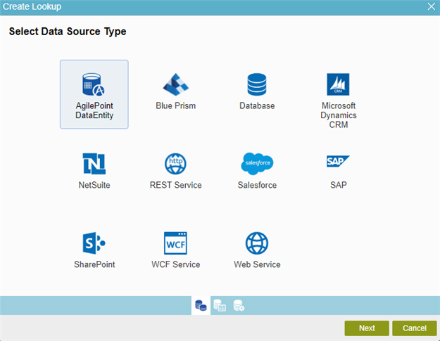 Select Data Source Type screen
