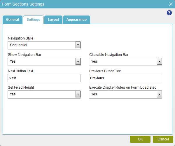 Form Sections Settings tab