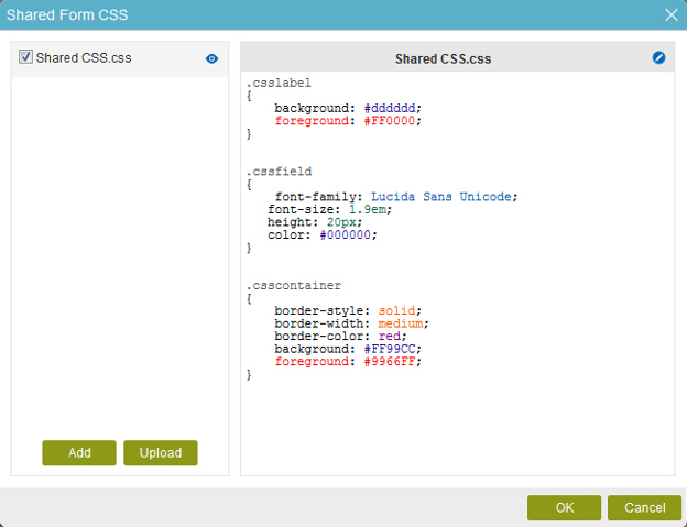 Shared CSS Code Snippet screen