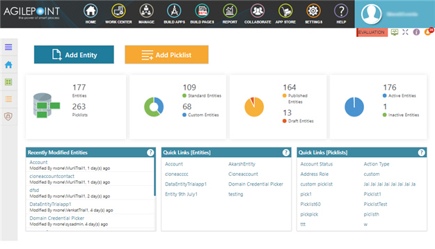 Data Entities home screen