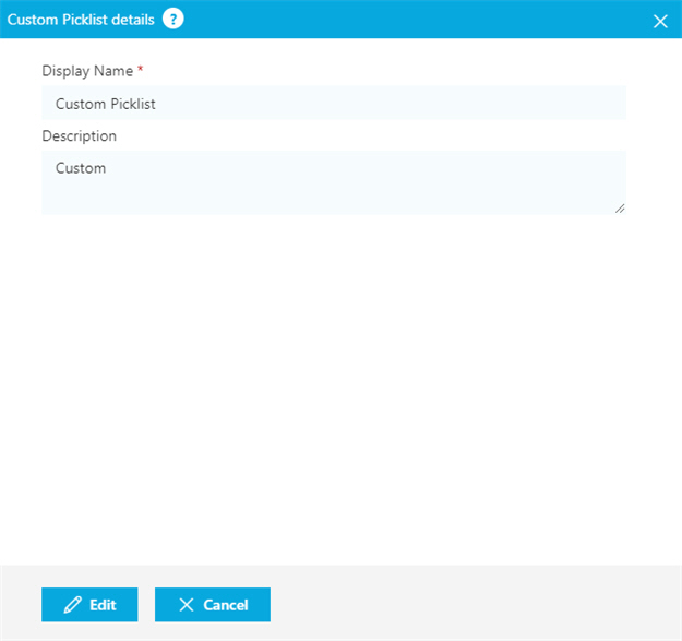 Edit Picklist screen