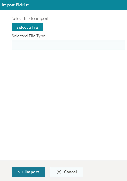 Import Picklist screen