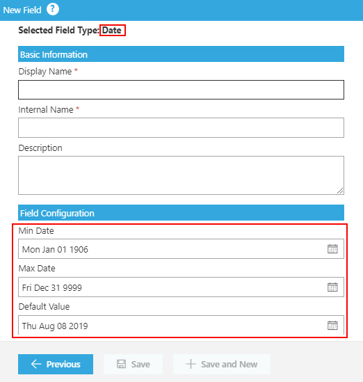 Date Field screen