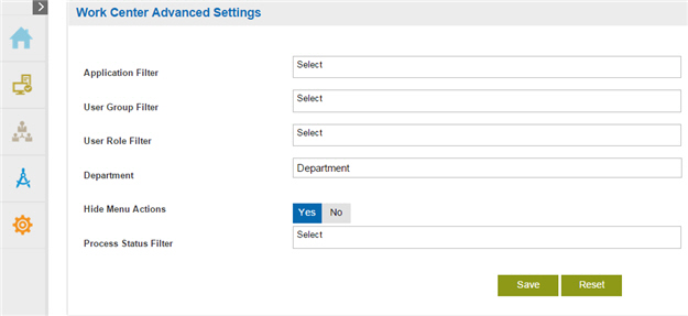 Work Center Advanced Settings screen