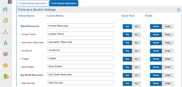 Form Based Application screen