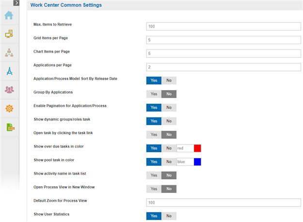 Work Center Common Settings screen