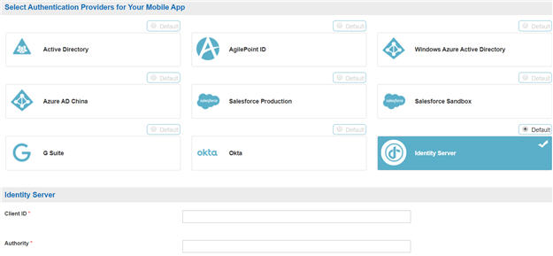 IdentityServer Configuration screen