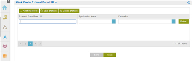Work Center External Form URLs screen