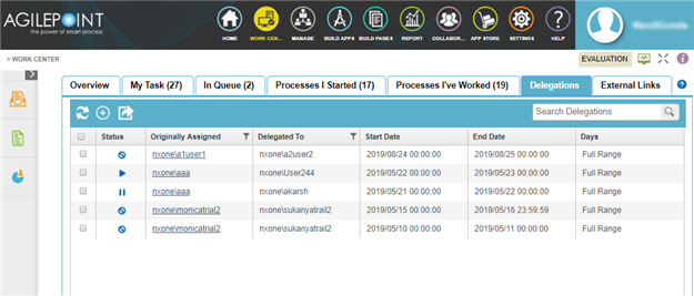 Delegations screen