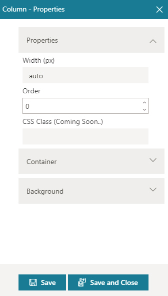 Column Properties Properties screen