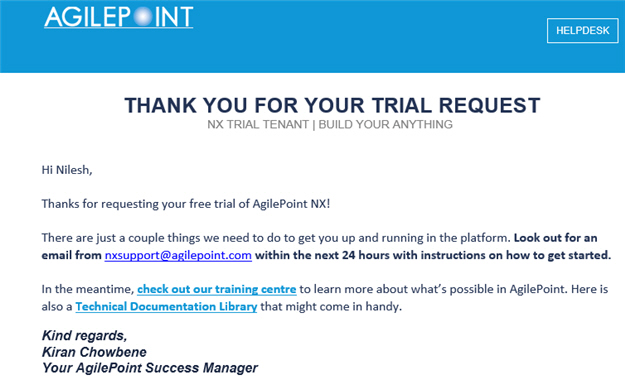 THANK YOU FOR YOUR TRIAL REQUEST Email