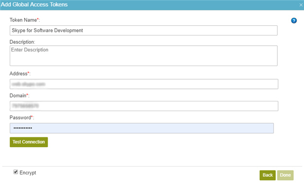 Skype for Business Access Token Configuration screen