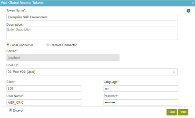SAP Access Token Configuration screen