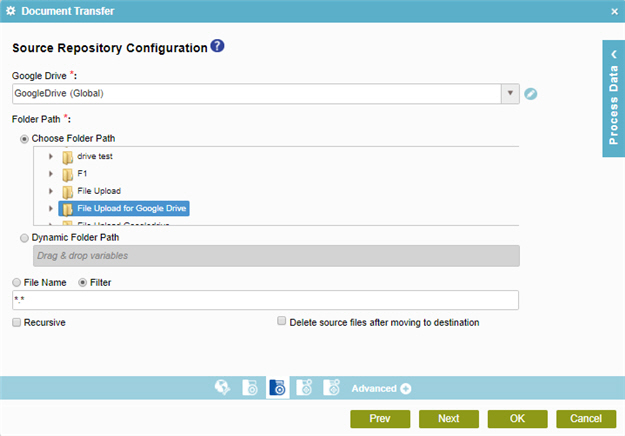 Sample file transfer repository configuration screen