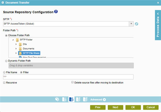Sample file transfer repository configuration screen