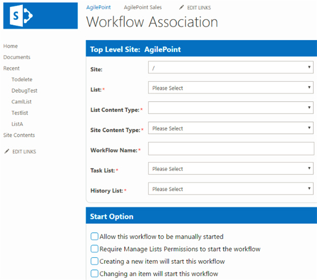 Workflow Association screen