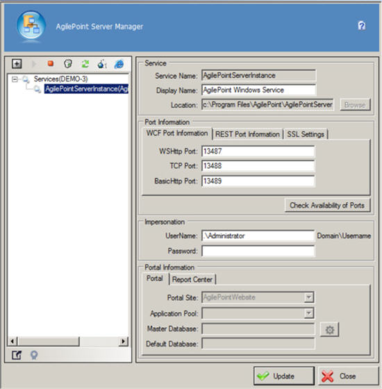AgilePoint Server Manager screen