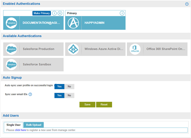 Authentication Configuration screen