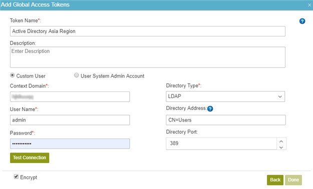 Active Directory Access Token Configuration screen