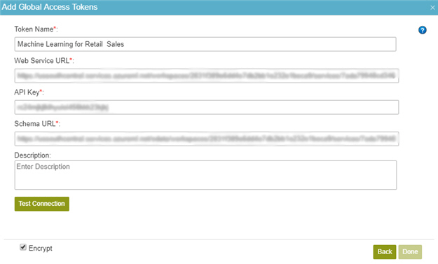 Azure Machine Learning Access Token Configuration screen