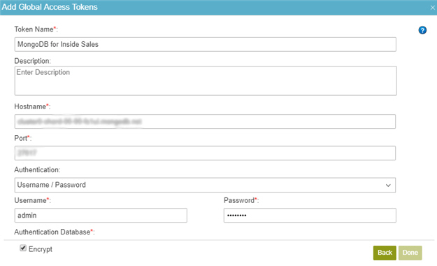 MongoDB Access Token Configuration screen