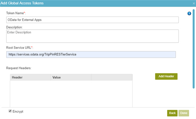 OData Access Token Configuration screen