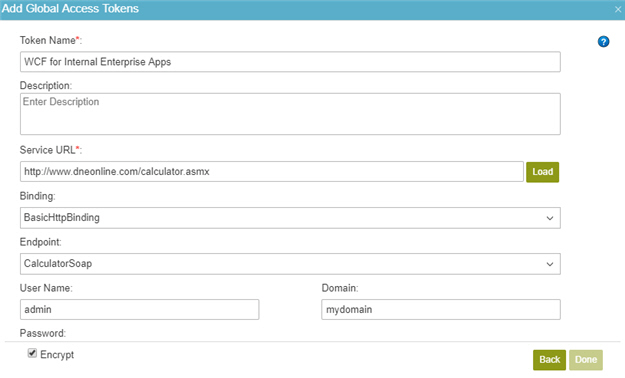 WCF Access Token Configuration screen