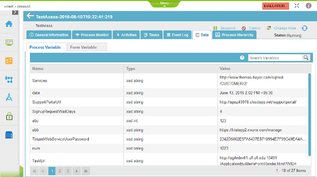 Process Detail Data Process Variable tab