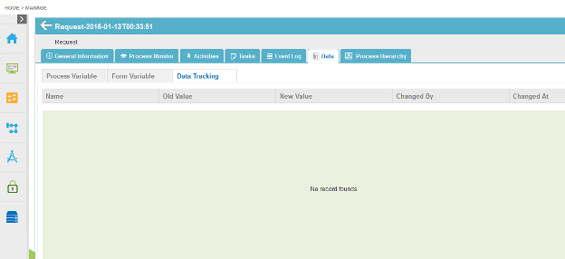 Process Detail Data Data Tracking tab