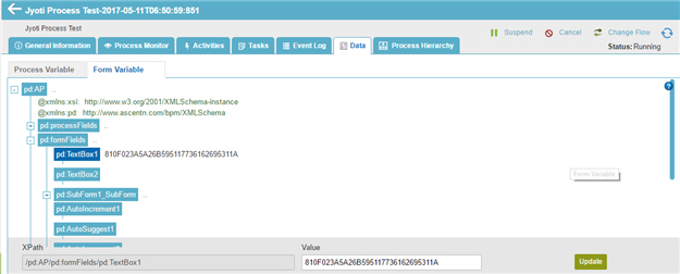 Process Detail Data Form Variable tab