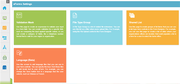 eForms Settings screen