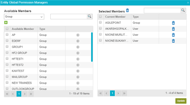 Entity Global Permission Managers screen