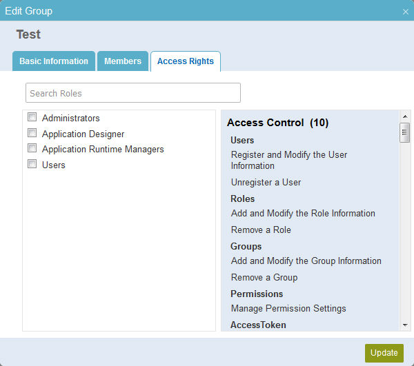 Edit Group Access Rights tab