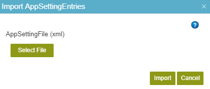 Import App Setting Entries screen