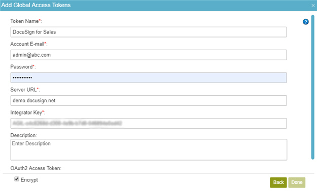 DocuSign Access Token Configuration screen