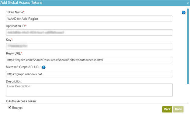 WAAD Access Token Configuration screen