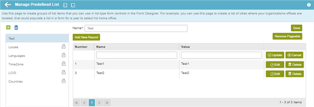 Manage Predefined List screen