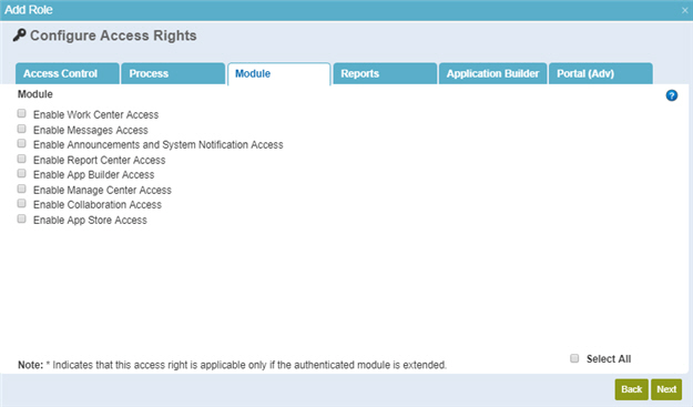 Configure Access Rights Module tab
