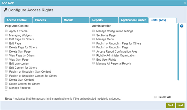 Configure Access Rights Portal tab