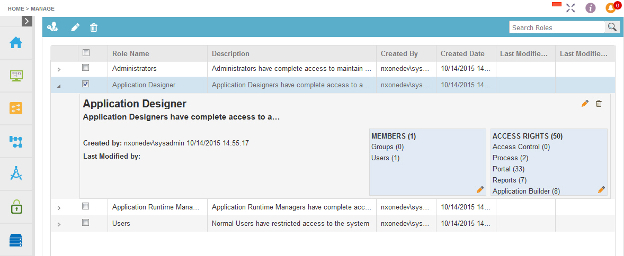 Roles screen