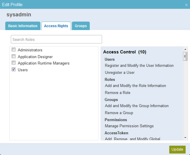 Edit Profile Access Rights tab