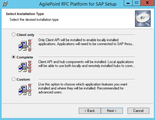 Select Installation Type screen AgilePoint SAP Connector
