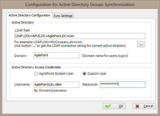 Active Directory Configuration tab