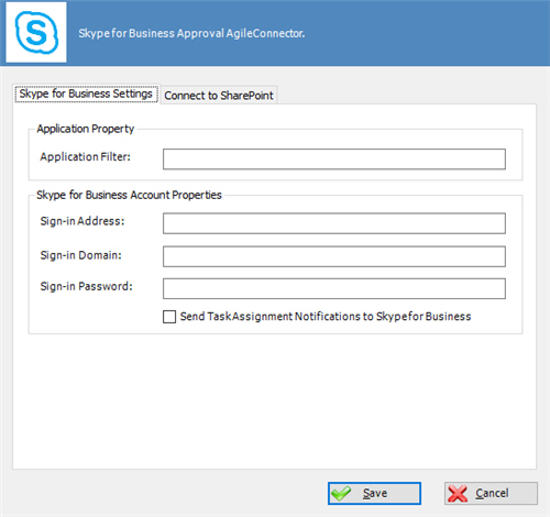 Skype for Business Approval AgileConnector Skype for Business Settings tab